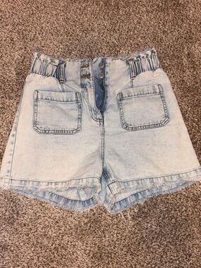 SO Light Blue High-Rise Paperbag Denim Shorts